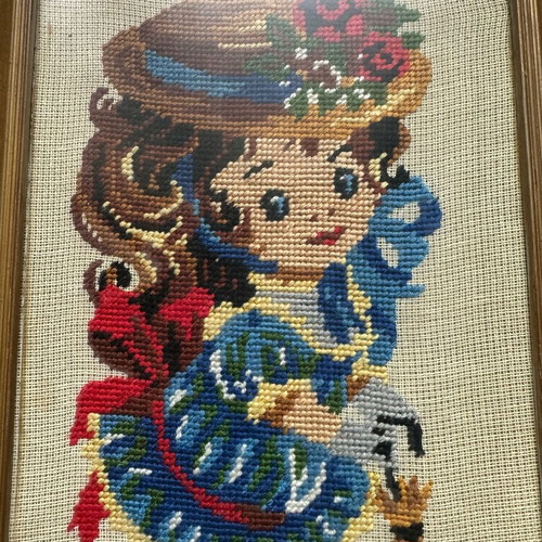 Frames with handmade gobelin embroidery used, set of 2, retro