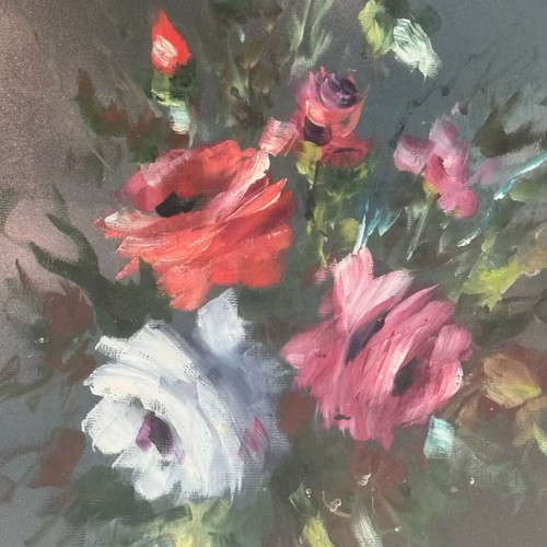 Manos painting Flowers pastel on cardboard like new 60x70cm