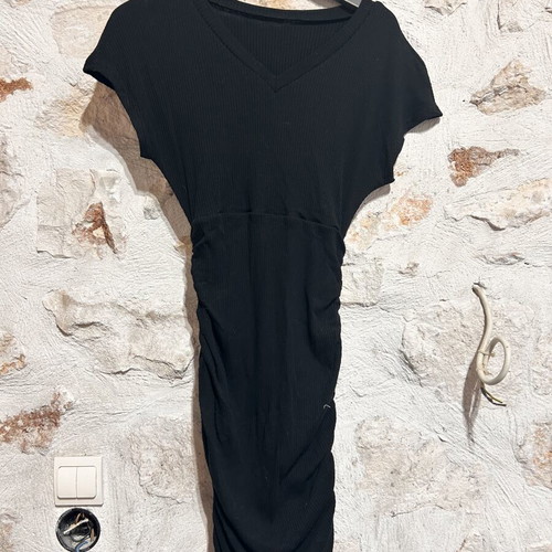 Shein Black Ruched Maxi Dress Size M UK 10 Like New