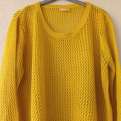 Janina women's yellow openwork pullover sweater, size L