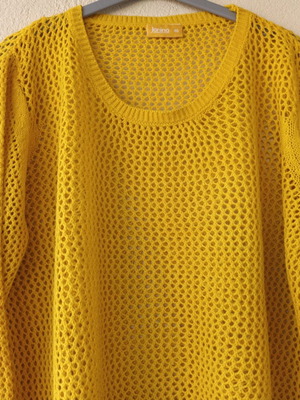 Janina women's yellow openwork pullover sweater, size L