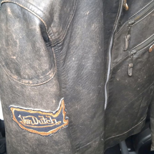 Leather motorcycle jacket used Von Dutch brown, size L