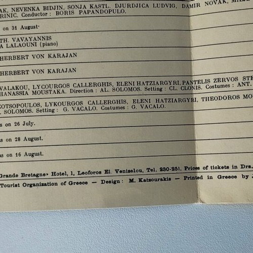 Brochure Athens Festival Programme 1962 used