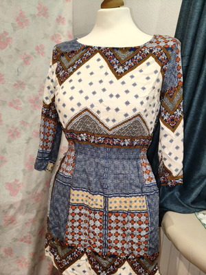 H&M Divided Boho Dress like new, patchwork print with pockets