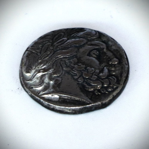 Pendant with ancient silver-plated coin - replica - Amphipolis - Philip, glass case 22K gold-plated