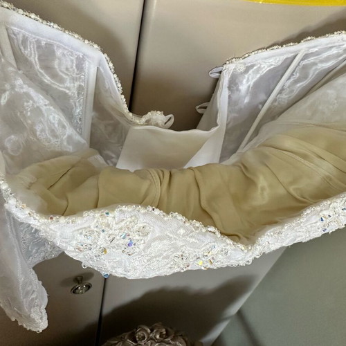 Wedding dress satin with lace and embroidered crystals, like new, size L