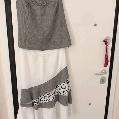 Vener women's linen set, white and grey