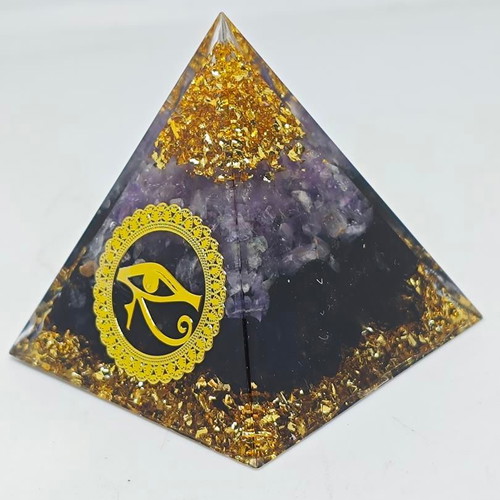Amethyst Orgone Pyramid with Eye of Horus, like new