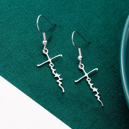 Cross Faith Earrings new, stainless steel, silver color