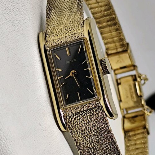 Seiko Vintage Tank Ladies Watch, Gold & Black
