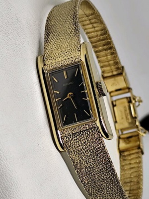 Seiko Vintage Tank Ladies Watch, Gold & Black