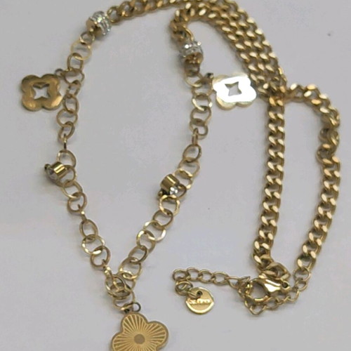 Steel necklace with lucky flowers gold color new