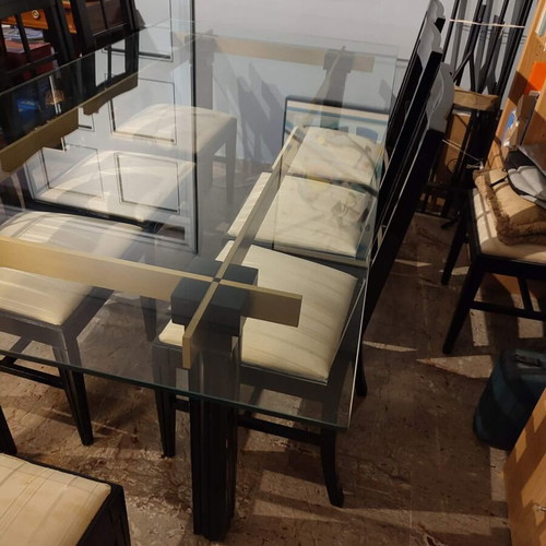 Varagkis dining set for 8, solid wood and glass
