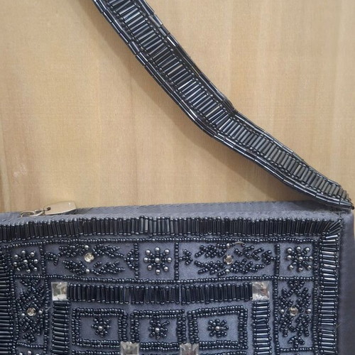 KEM grey satin evening shoulder bag embroidered with beads