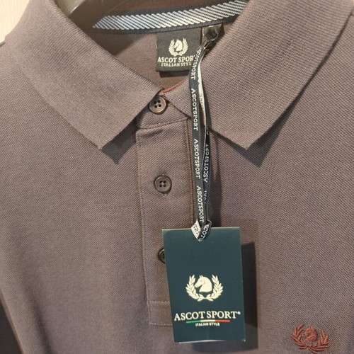 Ascot sport polo long sleeve new, grey-brown, size L