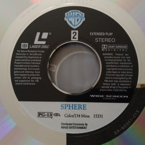 Sphere LaserDisc used, widescreen sci-fi movie with Dustin Hoffman