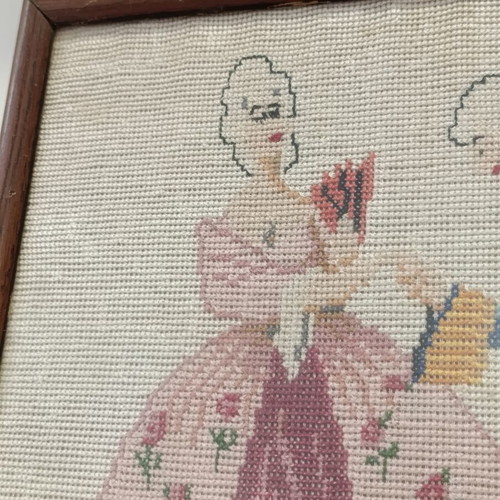 Embroidered textile painting used, framed 30x30 cm