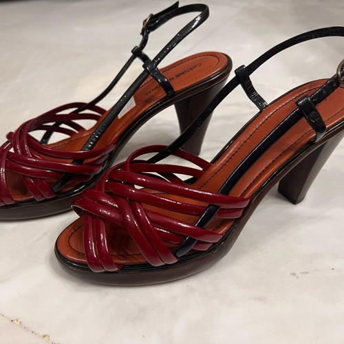 Costume National Wooden Heel Sandals like new, size 39, black and burgundy