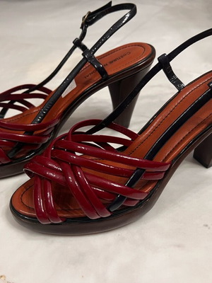 Costume National Wooden Heel Sandals like new, size 39, black and burgundy