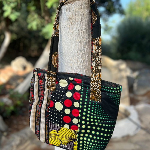 Handmade reversible patchwork shoulder bag, black multicolor