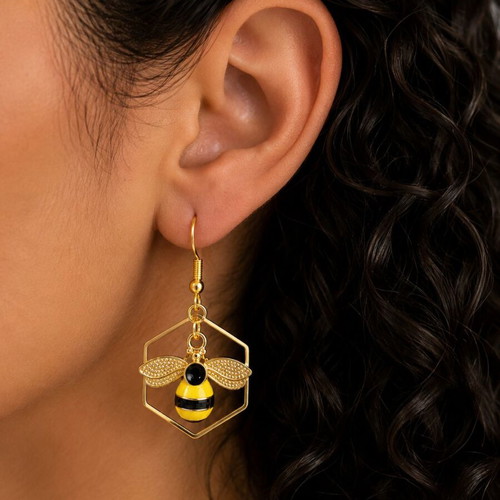 Handmade Bee & Honeycomb Earrings Set new, colorful, 2 pairs