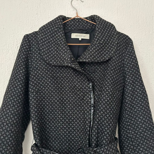 Gerard Darel wool blend blazer with belt like new, black and gray