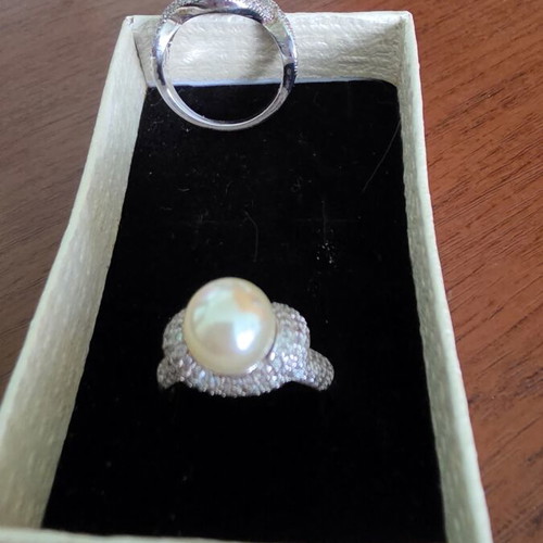 Set of 2 925 silver rings with cultured pearls