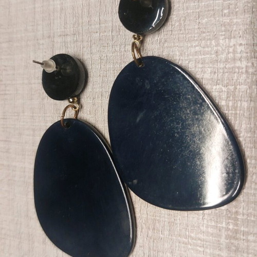 Modern Faux Bijoux Plexiglass Earrings Black with Multicolor Details Like New