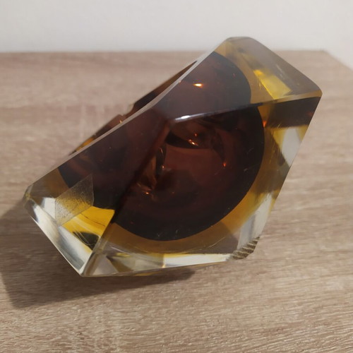 Murano ashtray 1970s brown yellow colors