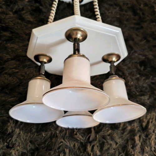 Vintage ceiling light set 4-light and 2-light, brass and opaline glass