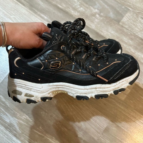 Skechers athletic shoes used, black with pink gold details, size 37