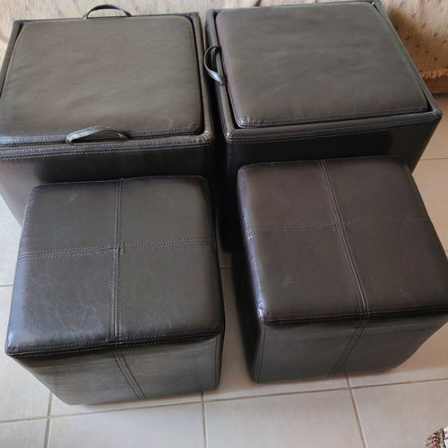 Leather stools like new, set of 2 with smaller inner stools