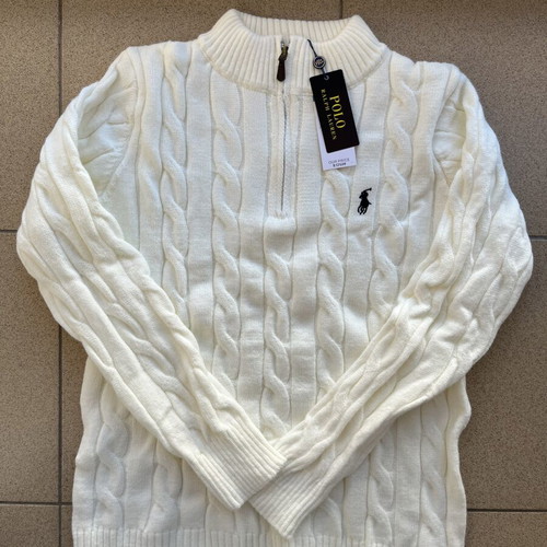 Ralph Lauren Quarter Zip Knit Cream White Size M New 100% Cotton