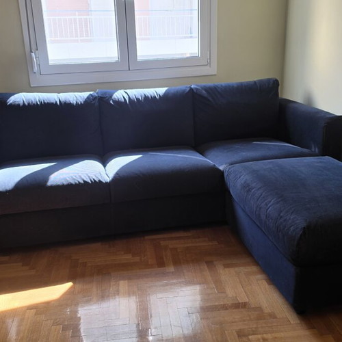 Sofa with storage ottoman, dark blue