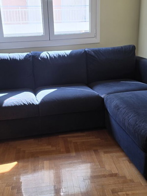 Sofa with storage ottoman, dark blue