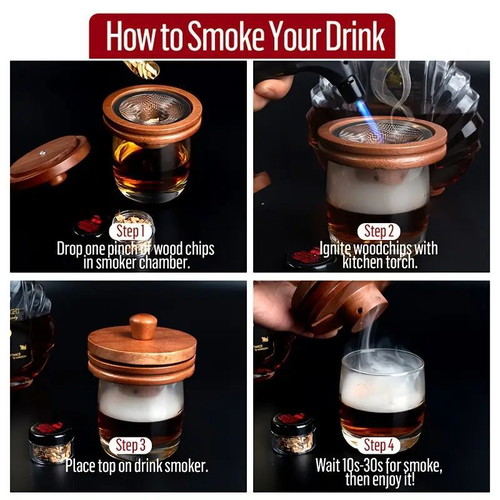 Cocktail smoker set with 4 wood chips new