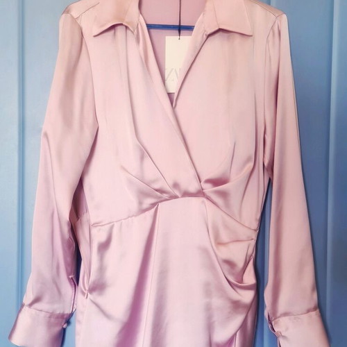 strapless open back dress ZARA. Pink satin dress T.xs – Hibuy market