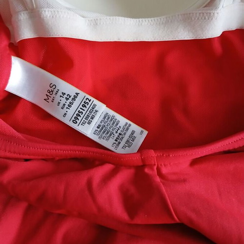 Marks & Spencer women's one-piece swimsuit new, size 14, red with colorful geometric patterns