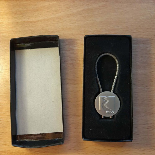 Collectible metal EKO keychain with steel wire cable new