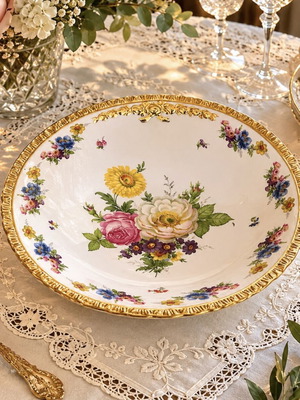 Vintage pink porcelain fruit bowl
