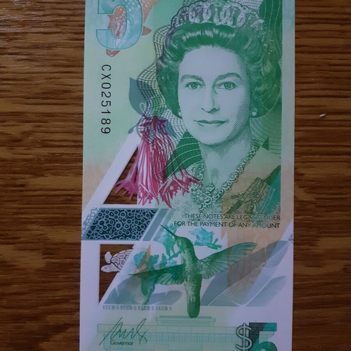East Caribbean States 5 Dollars 2021 New Issue Polymer QEII Queen Elizabeth 2 P #55 UNC