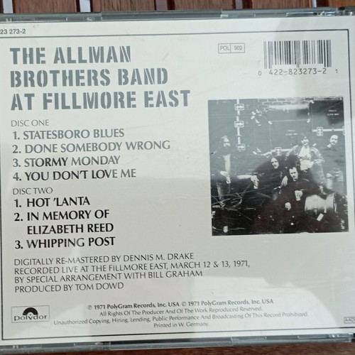 The Allman Brothers Band At Fillmore East double CD like new