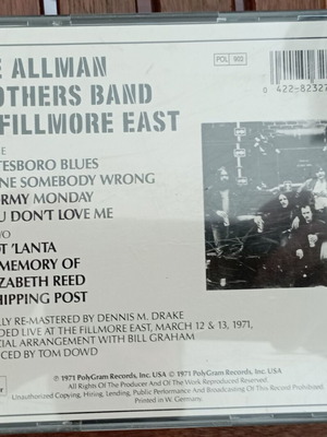 The Allman Brothers Band At Fillmore East double CD like new