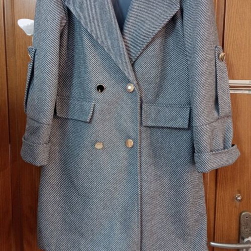 Warm gray coat like new with silver buttons, one size