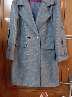 Warm gray coat like new with silver buttons, one size