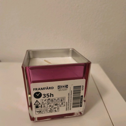 Ikea FRAMFÅRD scented candle in pink glass, new