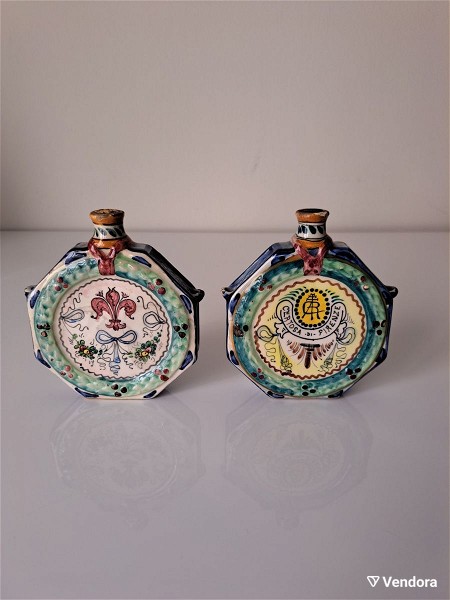  Certosa di Firenze Ceramic Flask set 2tem. Italy Hand Painted #00256