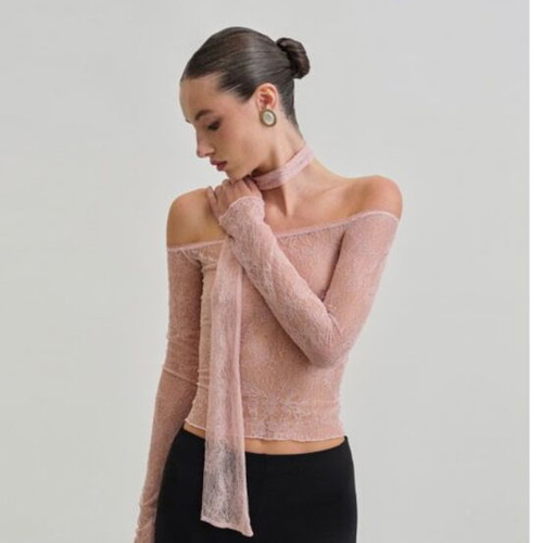 Mind Your Style transparent blouse top, pink, size M