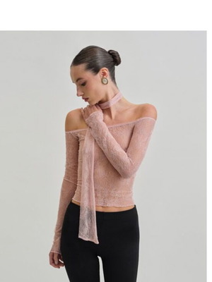 Mind Your Style transparent blouse top, pink, size M