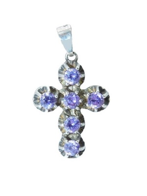 Σταυρός χειροποίητος ασημένιος μικρός μοτίφ 925 με ζιργκόν μωβ